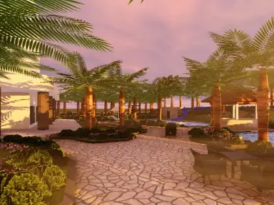 Hotel with Swimming Pool Exterior 3D model