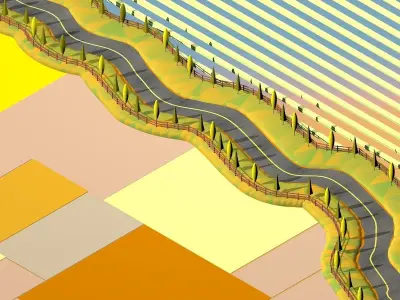 Cartoon Road Scene Low-poly 3D model