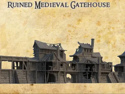 Ruined Medieval Gatehouse Tabletop Terrain 28 MM 3D print model