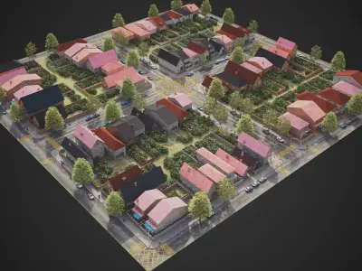 Realistic City District R6-R19 MAYA Low-poly 3D model