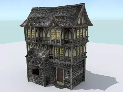 Medieval Town House Low-poly 3D model shop