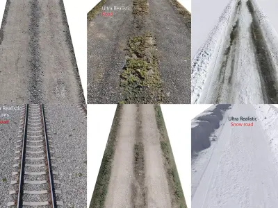 Road collection railroad track with snow 3D Model Pack