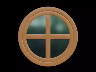 Round Wooden Window with Cross Frame Openable 3D Model Low-poly 3D model