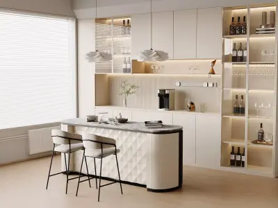 Modern Minimalist Kitchen Interior Scene  3D model