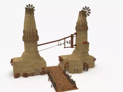 Medieval Windmill Environment Low-poly 3D model