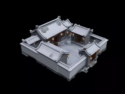  courtyard snow scenery 3D model