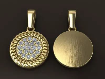 Cuban Link Round Diamond Cluster Frame Pendant 15MM Diameter 3D print model