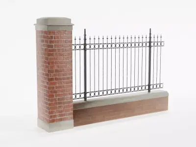 Classic Brick and Iron Fence 3D model