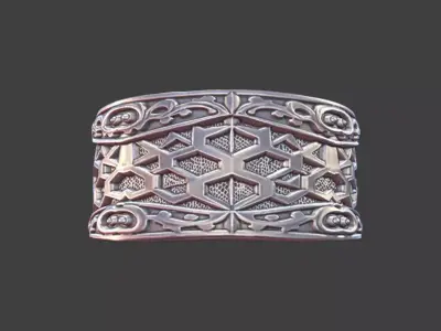 Japanese Hexagon Pattern Ring Silver Jewelry 3D Model 3D print model