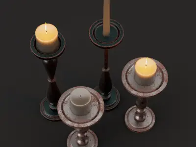 candlestick set 1 three candle holders 3D model