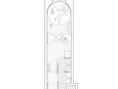 1 bed Hotel Cement Glass Wall 3D model