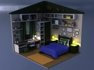 Little Bedroom Low-poly 3D model purchase