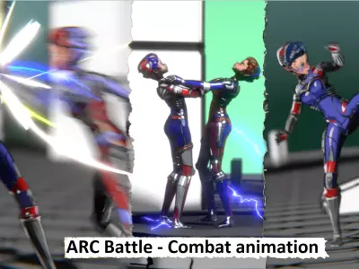ARC Combat animation Red vs Blue Low-poly 3D model
