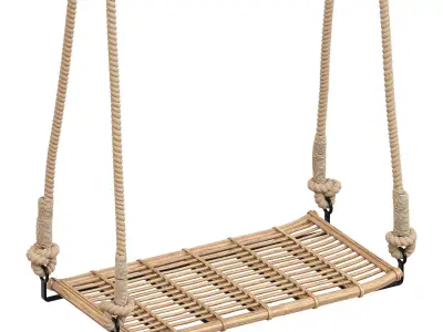 Natural Bamboo Swing with jute rope and metal 3D model