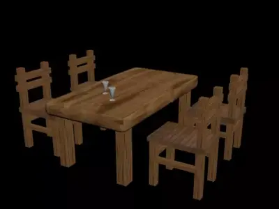  Table And Chairs Low-poly 3D model