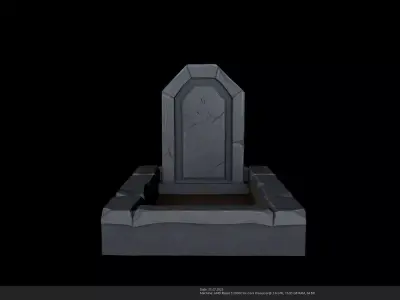 Stylized Cartoon Grave with Ornate Headstone Low-poly 3D model
