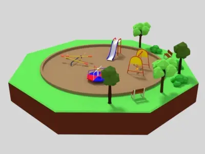 Low Poly Cartoon Playground Scene Low-poly 3D model