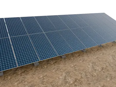 Lowpoly Ground Mounted Solar Panels-11 Rows of PV Modules Low-poly 3D model