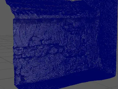 Concrete wall made of stones having roof tiles on top 3D model