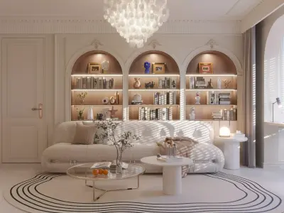 French style living room and kitchen 3D model