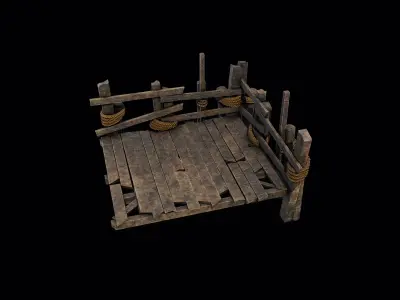 Wooden Bridge Low-poly 3D model 5