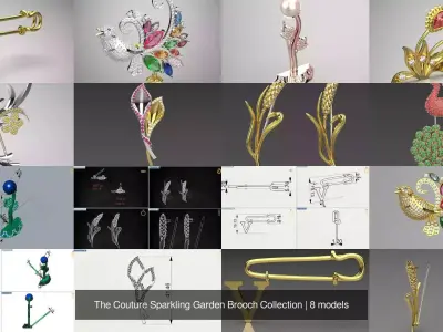 The Couture Sparkling Garden Brooch Collection 3D Model Pack