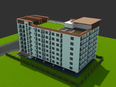 Condominium Apartment Complex with Swimming Pool 3D model