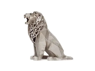 Low Poly Animals Collection lion sculpture made of wood 3D print model