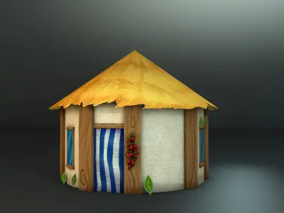Low poly tropical handpainted hut - cartoon stylized cabin  Low-poly 3D model