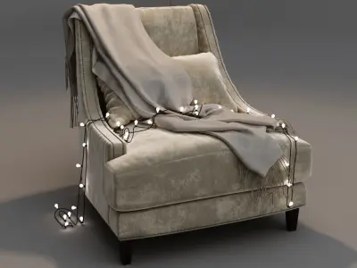 Armchair with plaid garland and floor lamp 3D model