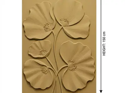 Modern Flower Relief Panel Wall Decor Set STL Mural CNC 369 3D model