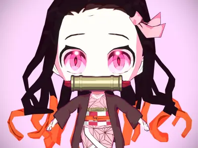 Nezuko chibi from Kimetsu no yaiba Low-poly 3D model