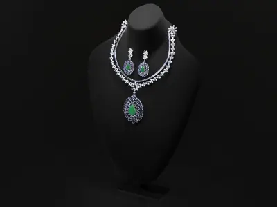Mughal necklace and Earring 3D model