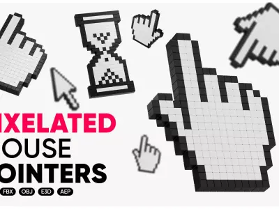 Pixelated 3D Mouse Cursors Hand Arrow Hourglass 3D Pointers  3D model