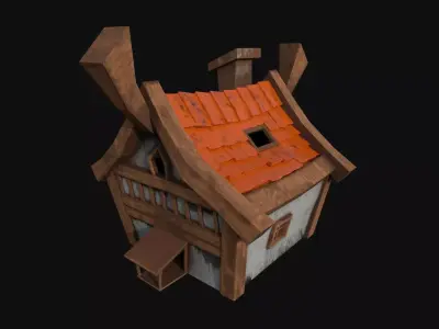 Stylized Medieval Hut Low-poly 3D model