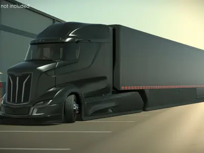  Advanced Long Haul Truck and Trailer Black Rigged for Maya 