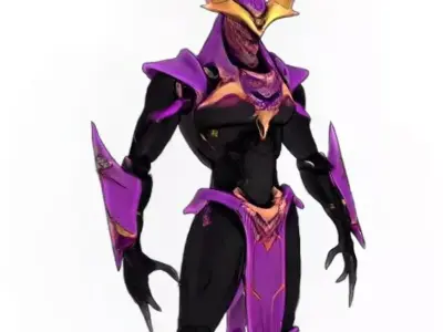 Purple Gold Alien Insectoid Warrior  Low-poly 3D model