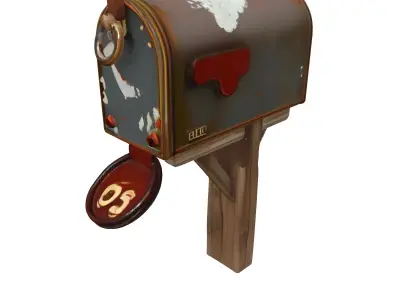 Weathered Mailbox on Wooden Post Low-poly 3D model