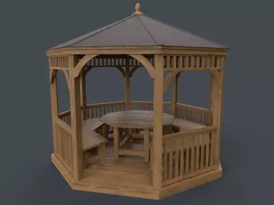 PBR Wooden Pergola Gazebo E3 Low-poly 3D model