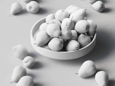 Trout pears in marble fruit bowl Low-poly 3D model