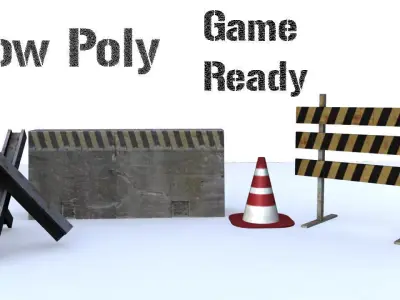 Barriers game ready road signs and cones Low-poly 3D model