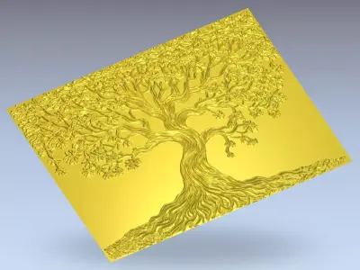 Modern Tree Decorative Relief Wall Decor Set STL Mural CNC 400 3D model