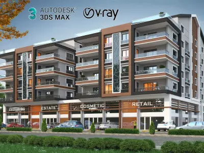 Modern Twin House Exterior 3ds max and vray Scene 3D model