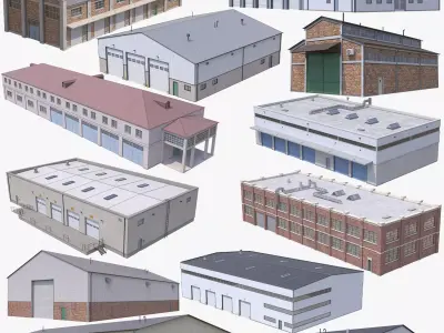 12 PBR Industrial Buildings Collection 3D Model Pack