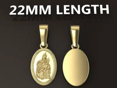 Oval Antique Mother Mary Pendant 22mm Length 3D print model