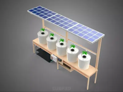 COMPACT HYDROPONIC BATO DUTCH BUCKET SYSTEM POWERED SOLAR PANEL 3D model