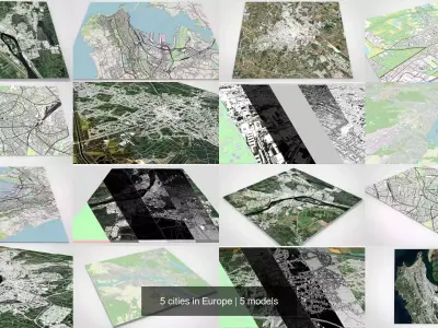 5 cities in Europe 3D Model Pack