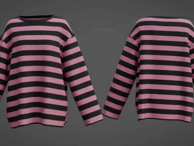 Women Harajuku Stripes Long Sleeves Shirt Grunge Y2K Sweatshirt Low-poly 3D model