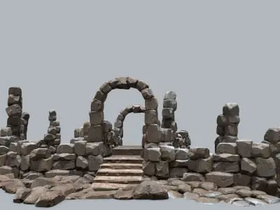Ruin wall Low-poly 3D model