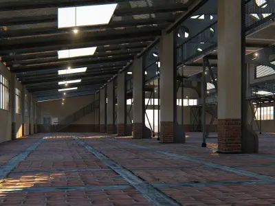 Warehouse industrial building with roof 3D model